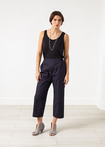 Wide Cropped Trouser in Navy