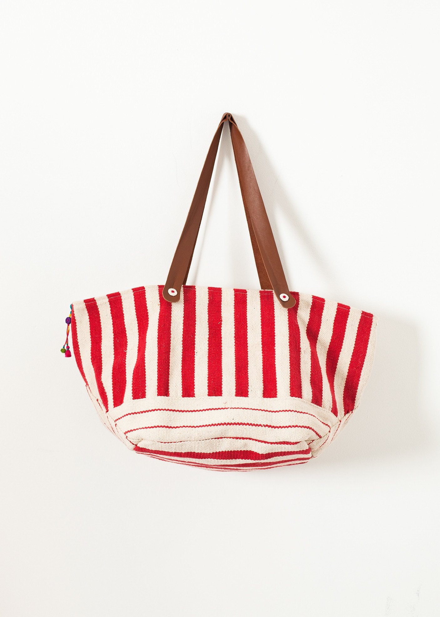 Woven Oversized Tote in Red Stripe